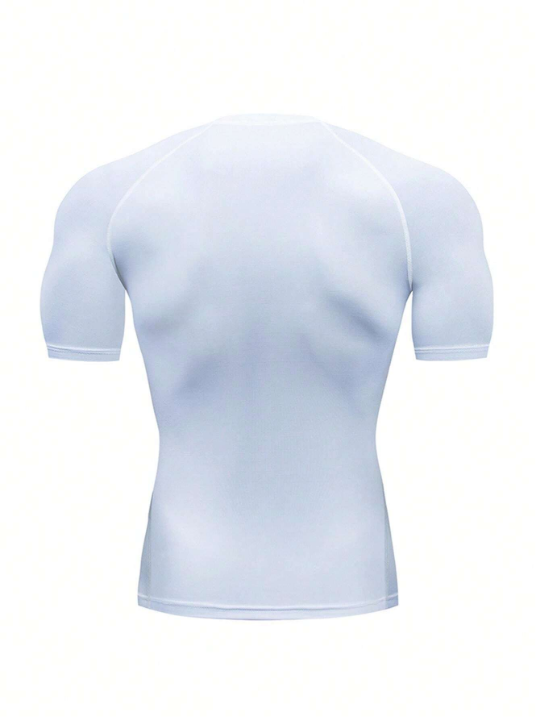 Men's Fitness Compression Quick Dry Round Neck Short Sleeve T-Shirt Solid Color Athletic Base Layer Workout Running Training Tee Gym Clothes Men Basic T Shirt