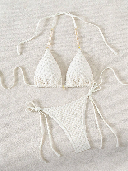 Solid Color Textured Separated Swimsuit Set Wedding