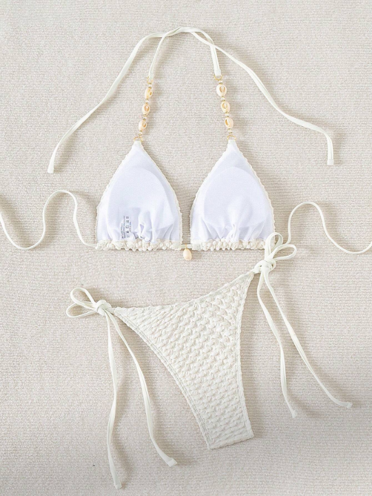 Solid Color Textured Separated Swimsuit Set Wedding