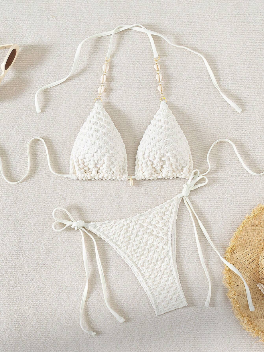 Solid Color Textured Separated Swimsuit Set Wedding