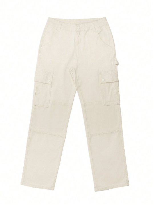 Solid Color Cargo Trousers