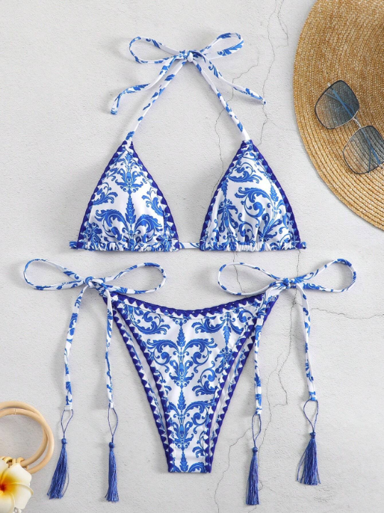 Women'S Floral Print Halter Neck Bikini Set Carnival