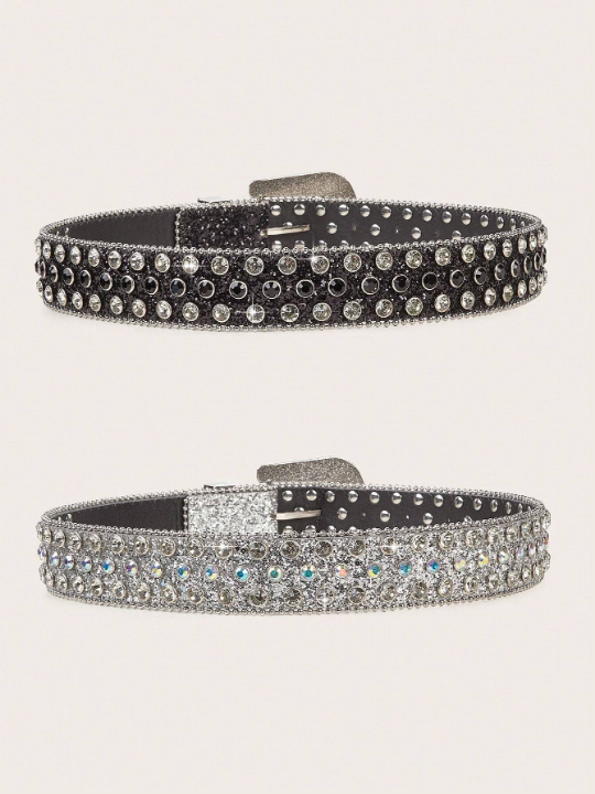 2pcs/Set Women's Western Style Rhinestone Belt For Cowgirl