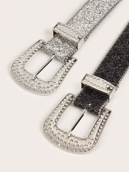 2pcs/Set Women's Western Style Rhinestone Belt For Cowgirl