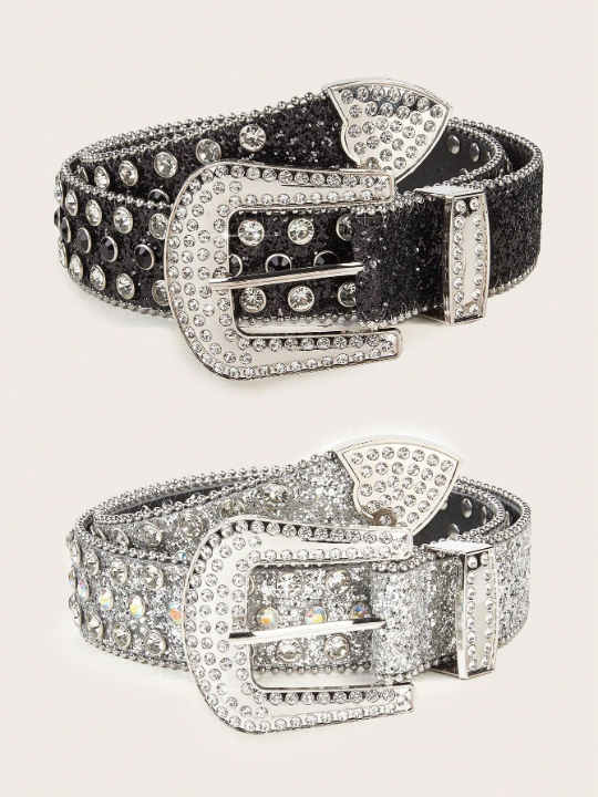 2pcs/Set Women's Western Style Rhinestone Belt For Cowgirl