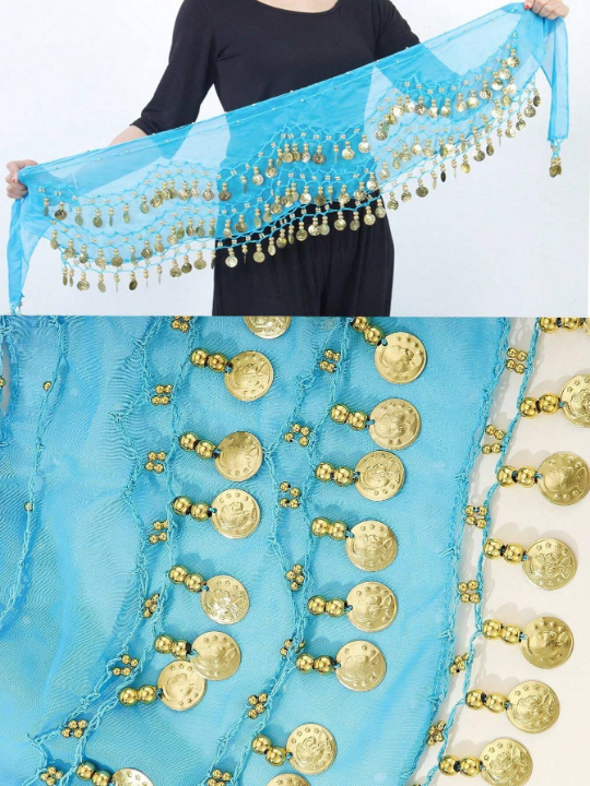 1pc Women's Belly Dance Waist Chain, Performance Sash, Chiffon Belt, Waist Accessory, Skirt For Dance Shows And Festivals Boho