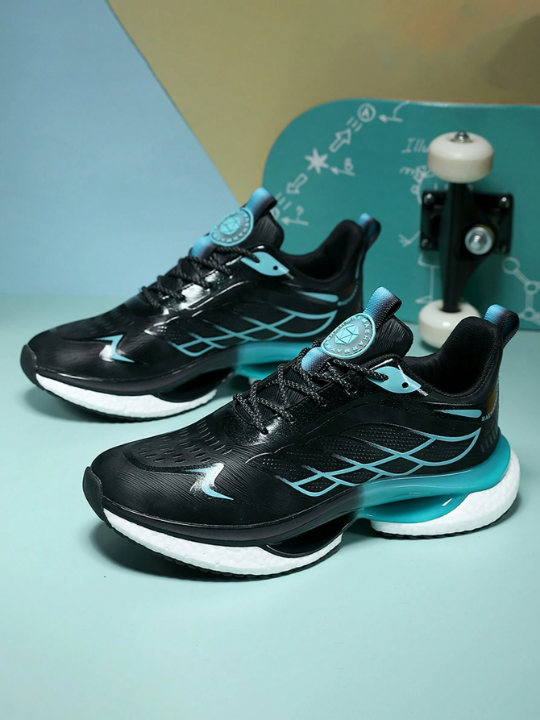 Men's Black Sneakers, Flexible Pu Leather Uppers, Shock-Absorbing Elastic Wear-Resistant Soles, Casual Sneakers, Lightweight Elastic Running Shoes
