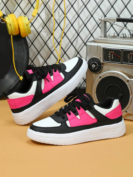 White/Black/Rose Red Lightweight & Comfortable Skateboarding Shoes, Casual Walking Shoes For Women, Holidays & Commutes