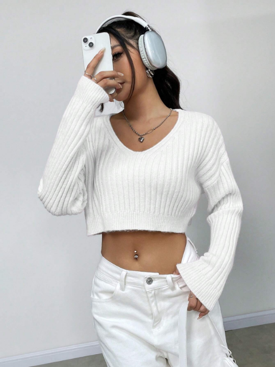 Women's V-Neck Drop Shoulder Sweater