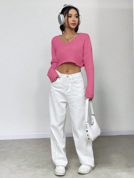 Women's V-Neck Cropped Sweater