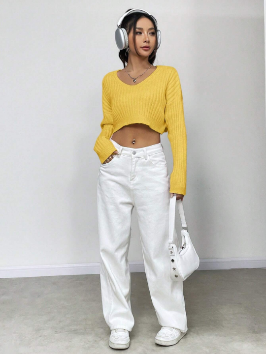 Women's V-Neck Crop Top Sweater