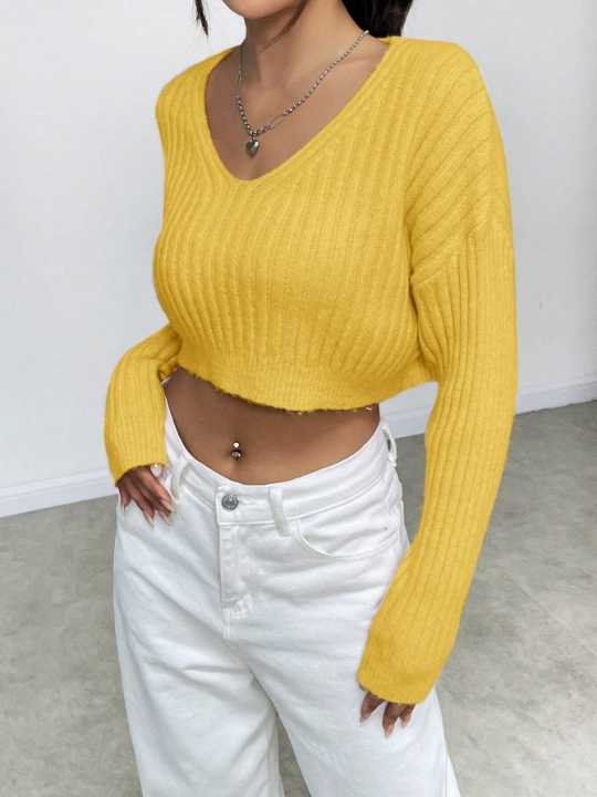 Women's V-Neck Crop Top Sweater