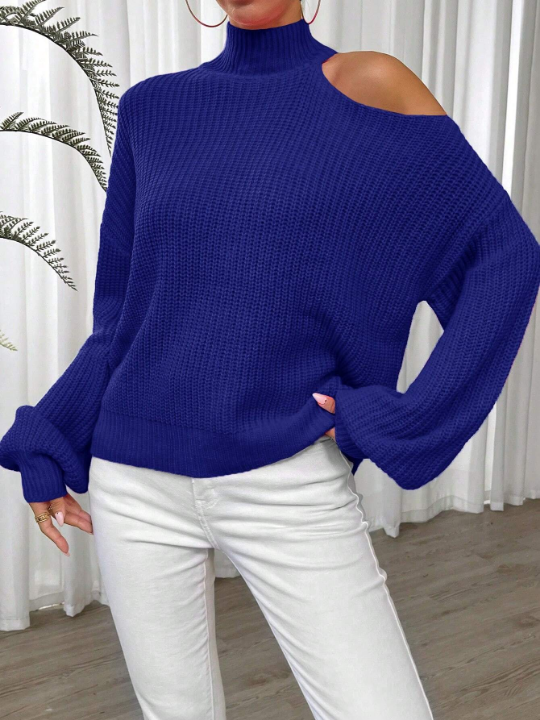 Essnce Hollow Out Shoulder Long Sleeve Sweater