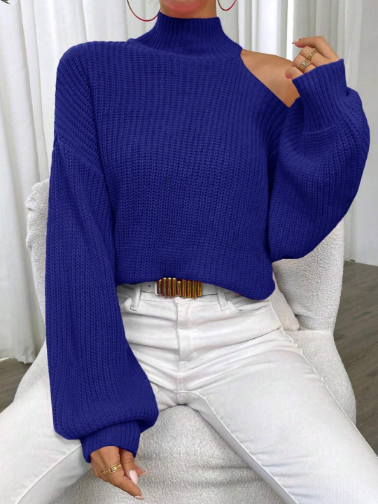 Essnce Hollow Out Shoulder Long Sleeve Sweater