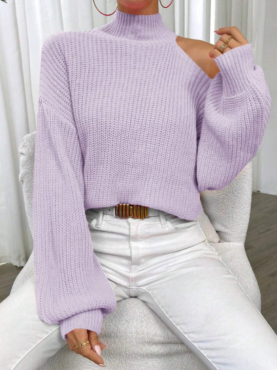 Essnce Hollow Out Detail Shoulder Long Sleeve Sweater