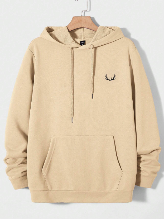 Manfinity Homme Men's Deer Horn Printed Drawstring Hoodie