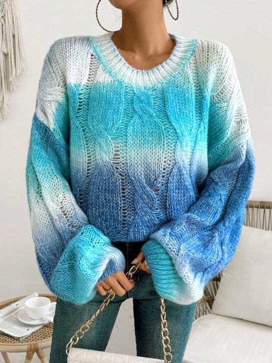 Frenchy Women's Ombre Lantern Sleeve Sweater