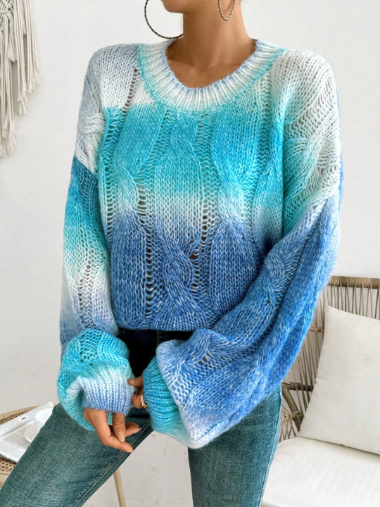 Frenchy Women's Ombre Lantern Sleeve Sweater