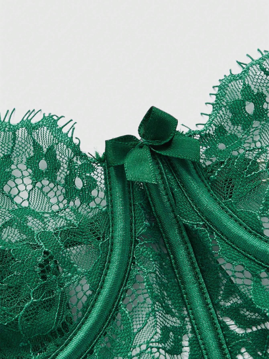 Women's Lace & Mesh Combining, Underwire Decor, Open Crotch Bodysuit Underwear