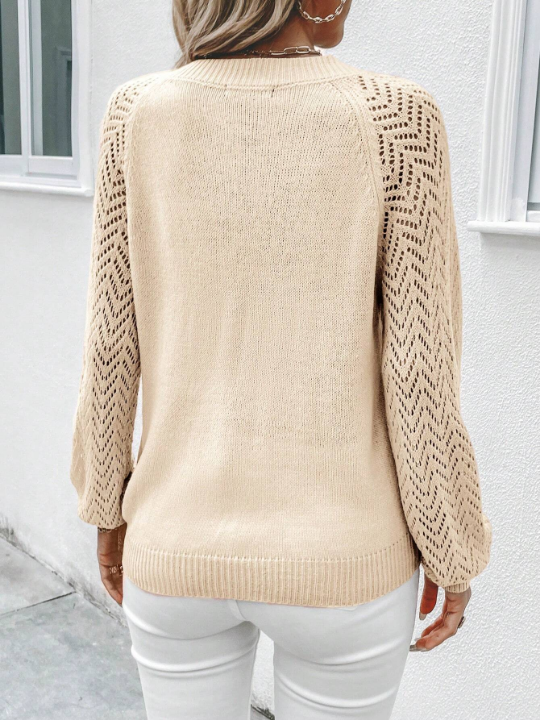 LUNE Hollow Out Knitted Raglan Sleeve Pullover Sweater