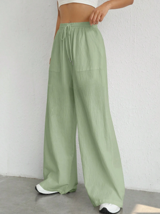 EZwear Solid Color Wide Leg Casual Pants