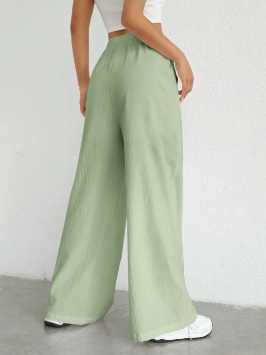 EZwear Solid Color Wide Leg Casual Pants