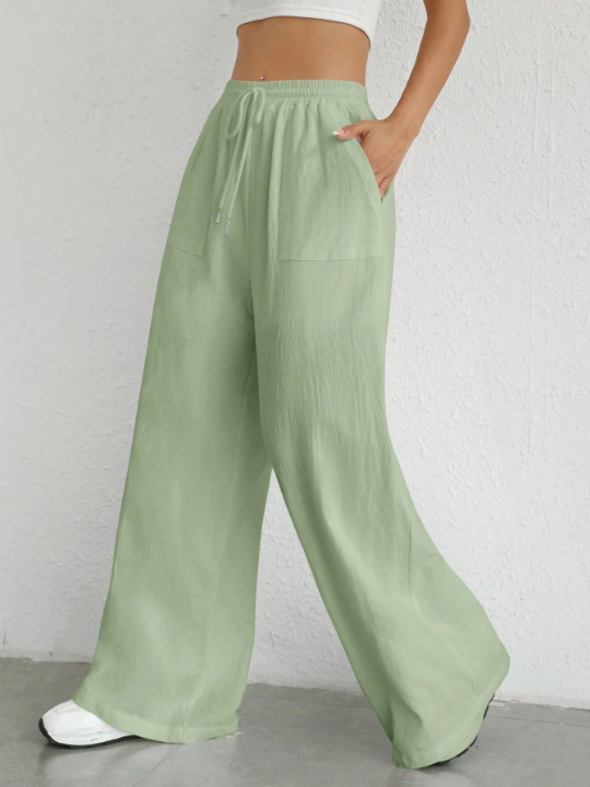 EZwear Solid Color Wide Leg Casual Pants