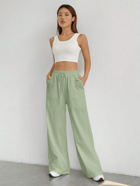 EZwear Solid Color Wide Leg Casual Pants