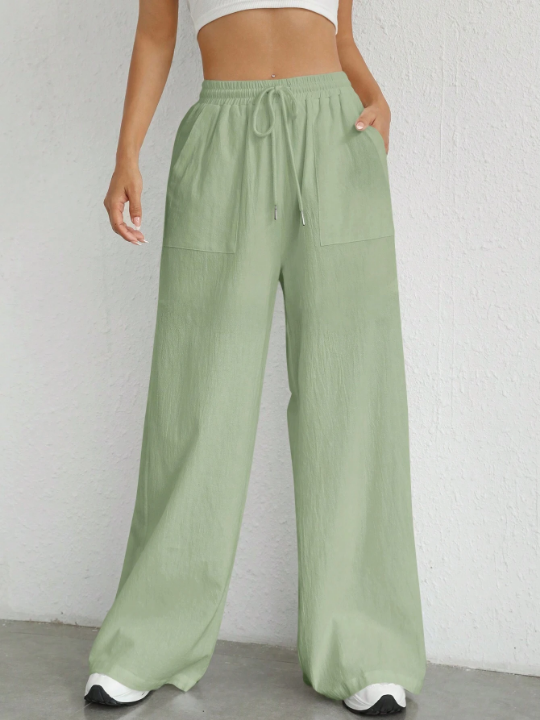 EZwear Solid Color Wide Leg Casual Pants