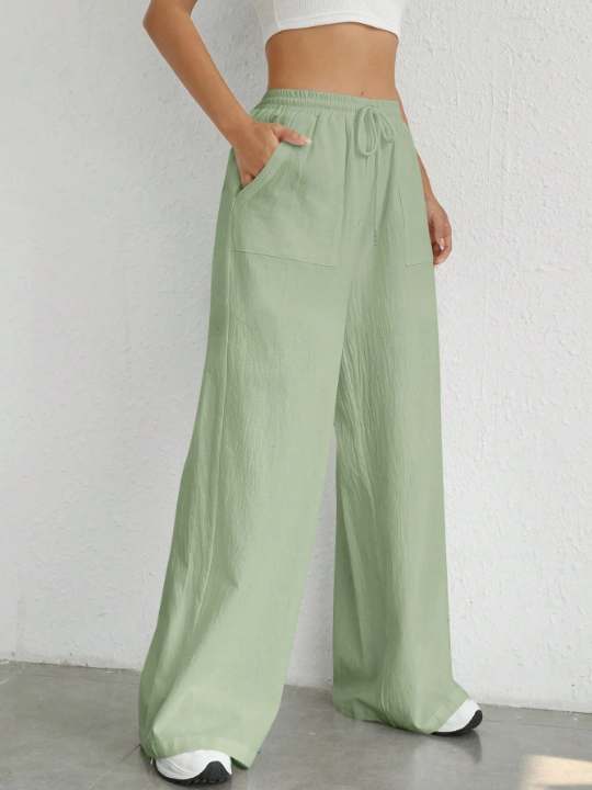 EZwear Solid Color Wide Leg Casual Pants