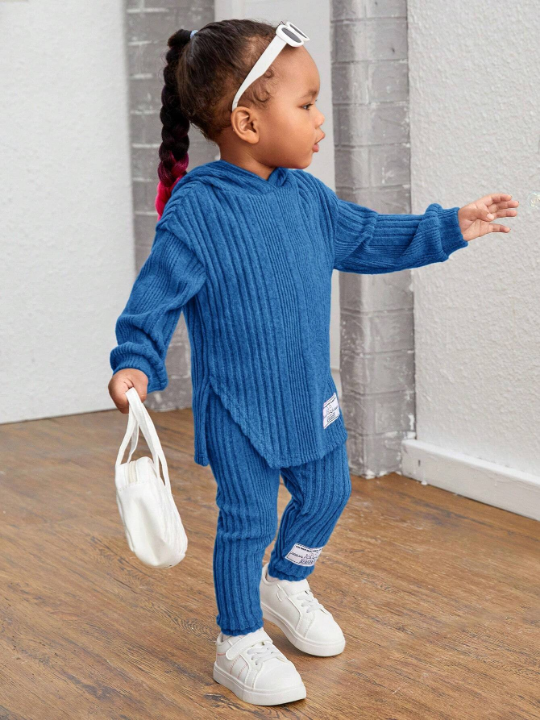 Baby Girl Casual Knit Hoodie Top And Pants Set