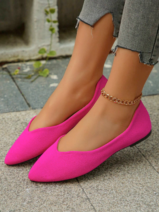 Women's Large Size Us 5.5-12.5 Pink Outdoor Work Flats Shoes With Pointed Toe And Comfortable Shallow Mouth Design