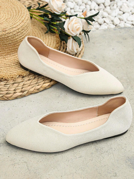 Plus Size 35-45 Outdoor White Pointed Toe Flat Shoes, Fashionable Shallow Mouth Work Shoes, Versatile And Comfortable Women's Flat Shoes