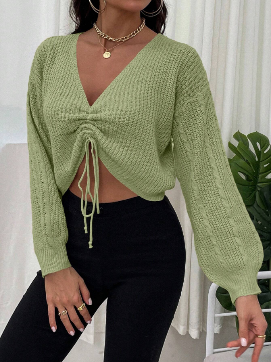 Essnce Casual Lantern Sleeve Ruffle Sweater