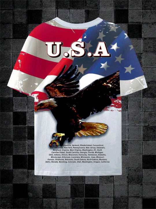 Manfinity LEGND Men'S American Style Eagle Slogan Print T-Shirt