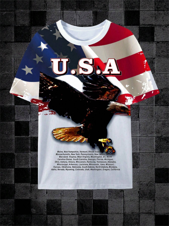 Manfinity LEGND Men'S American Style Eagle Slogan Print T-Shirt