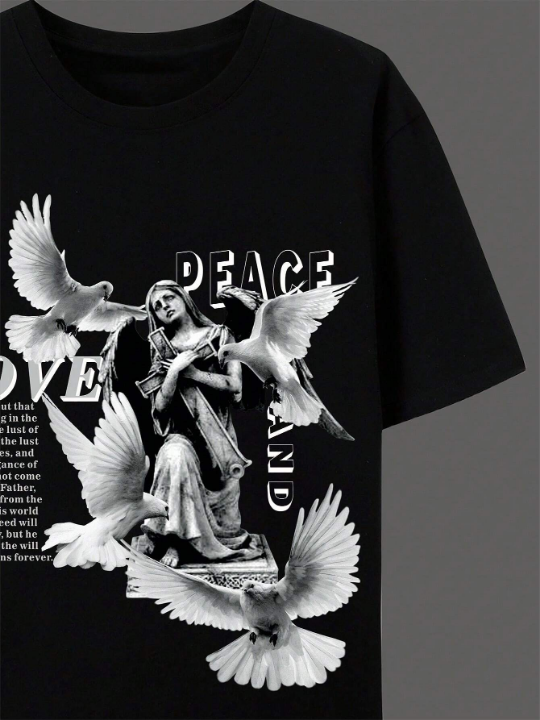 Manfinity Homme Men'S Pigeon Slogan Printed T-Shirt