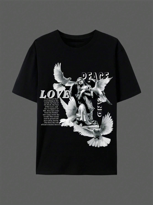 Manfinity Homme Men'S Pigeon Slogan Printed T-Shirt