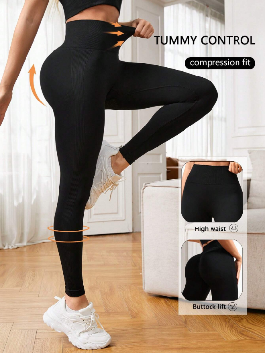 Ladies' Tight-fitting Black Sports Leggings