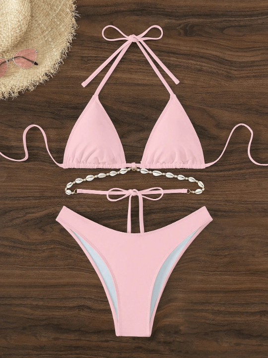 Triangle Bikini Swimsuit Set With Shell Decoration