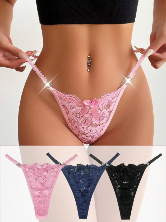 3pcs/Pack Lacy & Sexy Low Rise Silk Thong