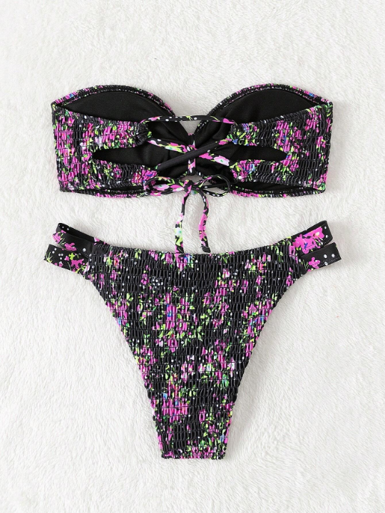 Swim Vcay Ladies' Floral Print Bandeau Bikini Set Carnival