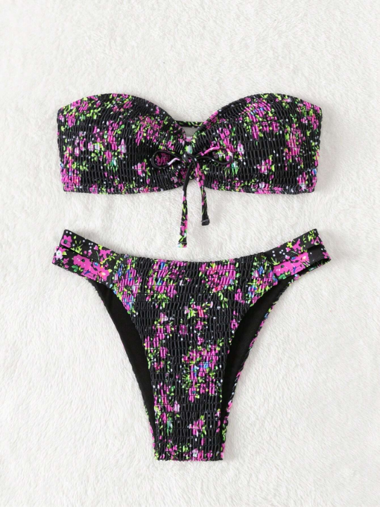 Swim Vcay Ladies' Floral Print Bandeau Bikini Set Carnival