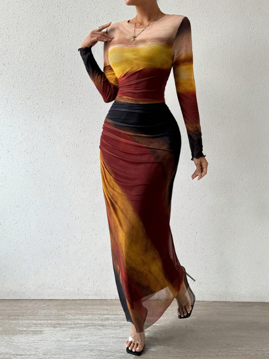 BAE Slim Fit Tie Dye Long Sleeve Dress