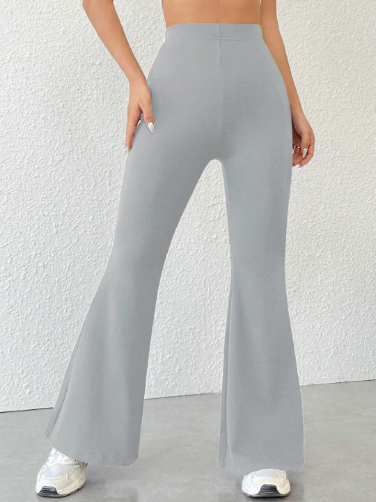 PETITE Solid Color High Waisted Flared Pants