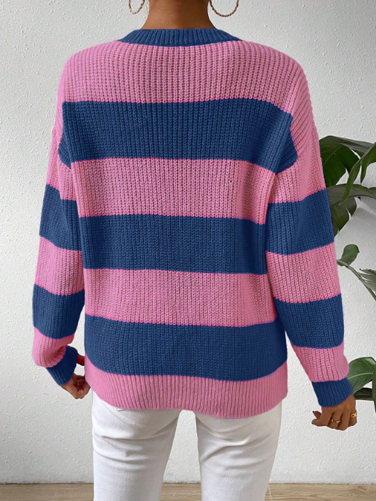 Essnce Women's Striped Color Blocking Drop Shoulder Sweater