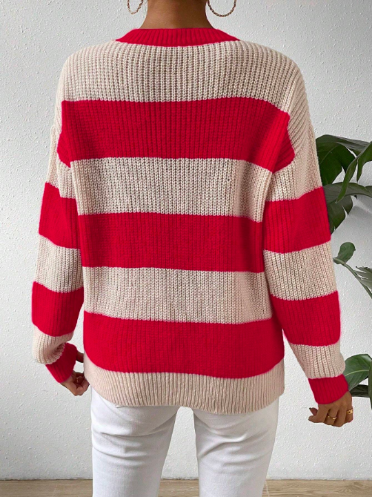 Essnce Women's Color Block Striped Drop Shoulder Sweater