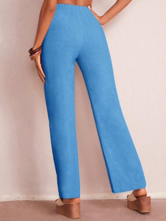 LUNE Solid Color Casual Straight Leg Pants