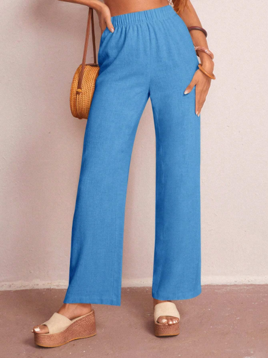 LUNE Solid Color Casual Straight Leg Pants