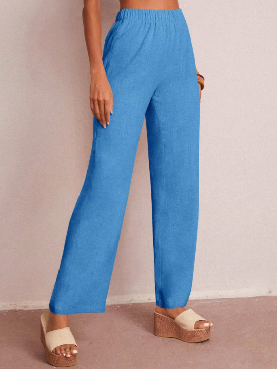 LUNE Solid Color Casual Straight Leg Pants